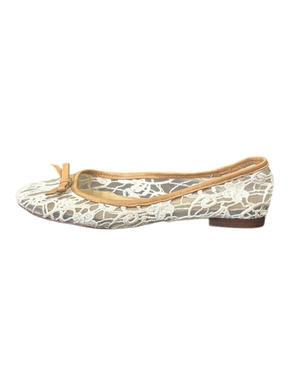 Antonio Melani Lace Nude White Bow Detail Round Toe Ballet Flats Size 7.5